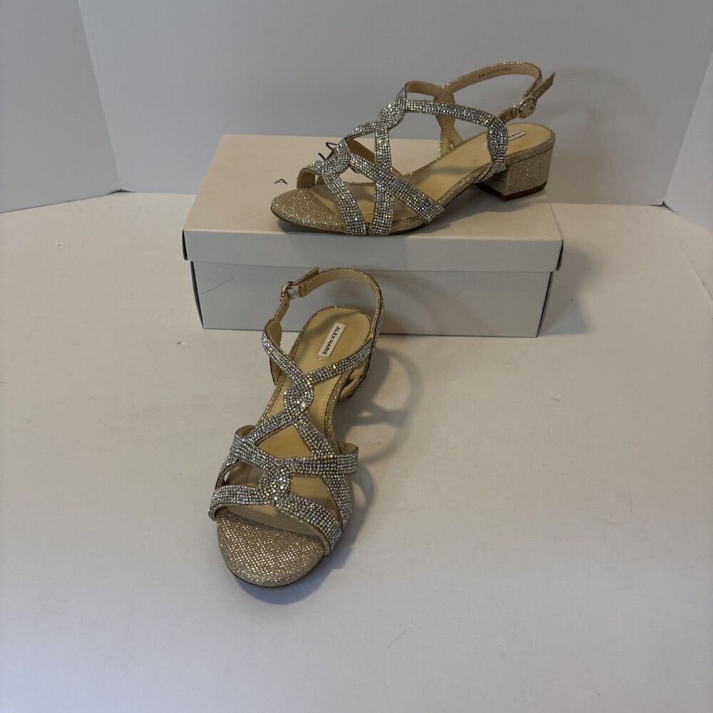 Alex Marie Women's Crennan Rhinestone Block Heel Dressy Party Gold 8.5M